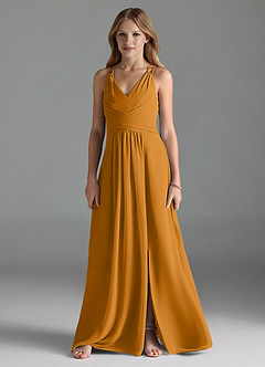 Azazie Farren Junior Butterscotch A-Line Pleated Chiffon Dress image1