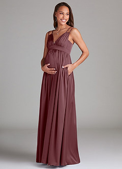 Azazie Emree Maternity Bridesmaid Dresses A-Line Stretch Satin Floor-Length Dress with Pockets image3