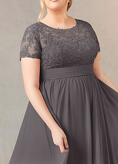 Azazie Annette Mother of the Bride Dresses Steel Grey A-Line Lace Chiffon Dress image11