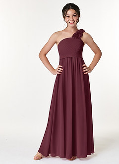 Azazie Flower Junior Cabernet A-Line Pleated Chiffon Dress image1