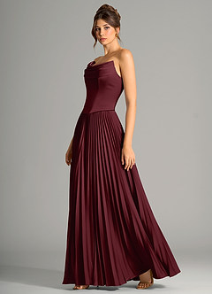 Azazie Saedra Bridesmaid Dresses Cabernet A-Line Corset Stretch Satin Dress image4
