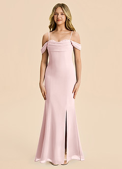 Azazie Nira Junior Vestido Rosa Rubor de Gasa de Corte Sirena con Drapeado image6