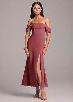 Azazie Saige Vestidos de damas de honor Vestido de Merlot de Gasa de Corte Recto Convertible con Vestidos sin tirantes image1