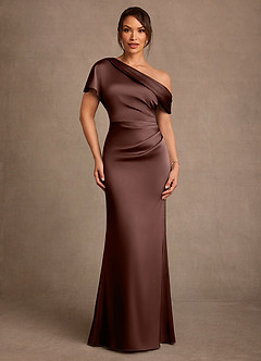 Azazie Rutha Kleider für die Brautmutter Etui One-Shoulder Stretch-Satin Kleid Espresso image1
