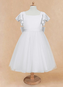 Azazie Kaeya Robe Demoiselle D'honneur Fillette Robe Trapèze en Tulle Arc Blanc image5