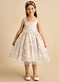 Azazie Bean vestidos de niña de las flores Vestido de Alabastro Blanco de Tul de Princesa con Sin mangas image1