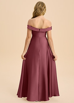 Azazie Sissy Junior Desert Rose A-Line Off the Shoulder Stretch Satin Dress image2