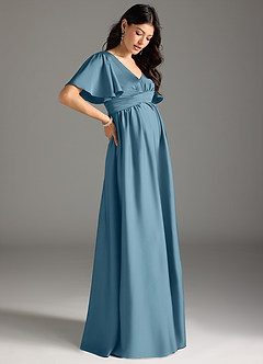 Azazie Verna Maternity Bridesmaid Dresses A-Line Ruched Stretch Satin Floor-Length Dress image6