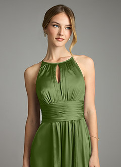 Azazie Bonnie Bridesmaid Dresses Juniper A-Line Pleated Stretch Satin Dress image2