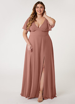 Azazie Kimber Bridesmaid Dresses Cedar Rose A-Line Flounce Sleeve Chiffon Dress image6