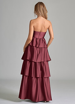 Azazie Faye Bridesmaid Dresses Merlot A-Line Ruched Stretch Satin Dress image7