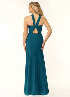 Azazie Rue Bridesmaid Dresses Ink Blue A-Line Halter Chiffon Dress image3
