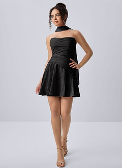 Iphigenie Black Strapless Jacquard Lace-Up Skater Mini Dress image4
