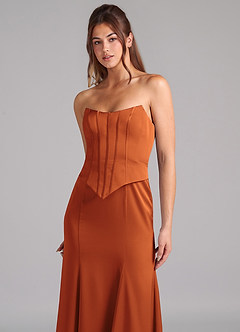 Azazie Ximena Bridesmaid Dresses Cinnamon Mermaid Corset Stretch Satin Convertible Dress image8
