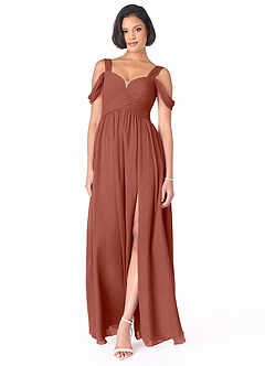 Azazie Lianne Brautjungfernkleider A-Linie Schulterfrei Chiffon Kleid Rotbraun image2