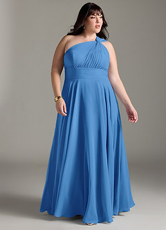 Azazie Charlize Bridesmaid Dresses Blue Jay A-Line One Shoulder Chiffon Dress image9