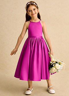 Azazie Indi Final Sale Powder Pink A-Line Bow Matte Satin Dress image1