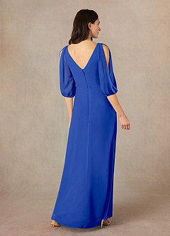Azazie Bronwyn vestidos de madre de la novia Vestido de Azul Real de Gasa de Corte En A con Cuello de pico fruncido image4
