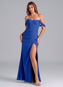 Azazie Asha Vestidos de damas de honor Vestido de Azul Real de Gasa de Corte Recto Convertible con Vestidos sin tirantes image1