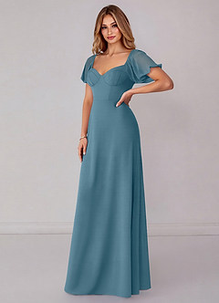 Azazie Fatima 신부 들러리 드레스 A라인 포켓이 있는 쉬폰 바닥 길이 드레스 image4