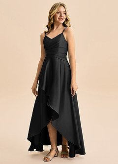 Azazie Eirlys Junior Robe Trapèze en Satin extensible Plissé Noir image5