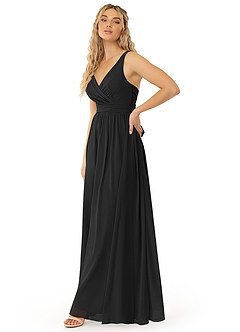 Azazie Kora Vestidos de damas de honor Vestido de Negro de Gasa de Corte en A con Plisado image4