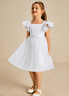 Azazie Kaeya Robe Demoiselle D'honneur Fillette Robe Trapèze en Tulle Arc Blanc image4