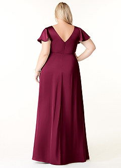 Azazie Soren Bridesmaid Dresses Burgundy A-Line Pleated Stretch Satin Dress image2
