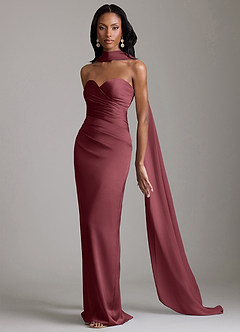 Azazie Sonora Vestidos de damas de honor Vestido de Merlot de Satén Elástico de Corte Recto con Sin tirantes image10