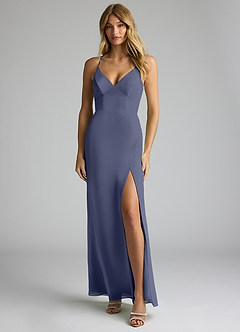 Azazie Becca Bridesmaid Dresses Stormy Sheath V-Neck Chiffon Dress image1