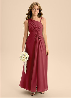 Azazie Brooke Junior Abito A-Line in Chiffon Spacco Laterale Melograno image3
