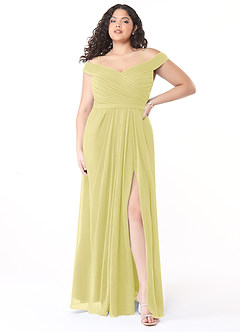 Azazie Audrianna Bridesmaid Dresses Lemon Sorbet A-Line Off-The-Shoulder Gathered Chiffon Convertible Dress image7
