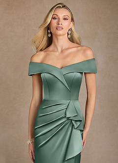 Azazie Laredo Mother of the Bride Dresses Eucalyptus Mermaid Off the Shoulder Stretch Satin Dress image6