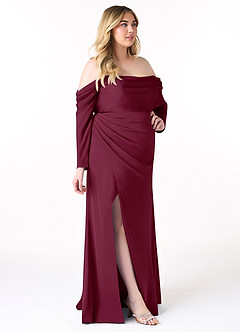 Azazie Hallie Bridesmaid Dresses Mulberry Sheath Off-The-Shoulder Long Sleeve Stretch Satin Convertible Dress image10