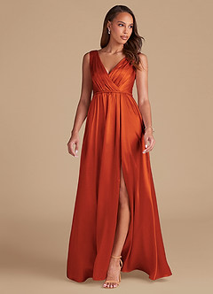 Azazie Tanicia Bridesmaid Dresses Paprika A-Line Pleated Metallic Satin Dress image3