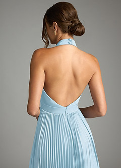Azazie Zienna Final Sale Sky Blue A-Line Pleated Stretch Satin Dress image7