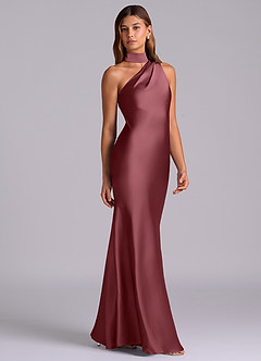 Azazie Seona Bridesmaid Dresses Desert Rose Mermaid One Shoulder Stretch Satin Dress image5