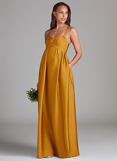 Azazie Llana Maternity Bridesmaid Dresses A-Line Stretch Satin Floor-Length Dress with Pockets image3