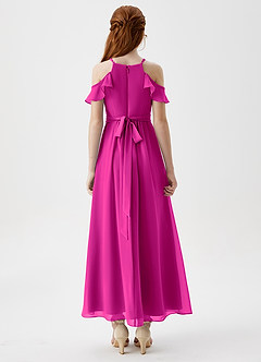 Azazie Chaya Junior Fuchsia A-Line Off the Shoulder Chiffon Dress image2