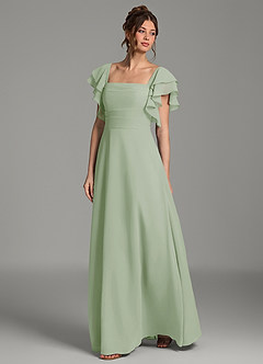 Azazie Dacia Bridesmaid Dresses Dusty Sage A-Line Ruched Chiffon Dress image4