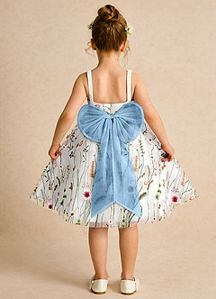 Azazie Peppa Flower Girl Dresses Ivory Steel Blue A-Line Sweetheart Neckline Tulle Dress image2