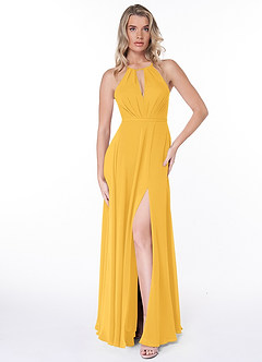 Azazie Evalleen Bridesmaid Dresses Marigold A-Line Pleated Chiffon Dress image6