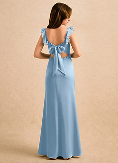 Azazie Novalie Girls Formal Flower Girl Dresses Powder Blue Mermaid Bow Stretch Satin Dress image1