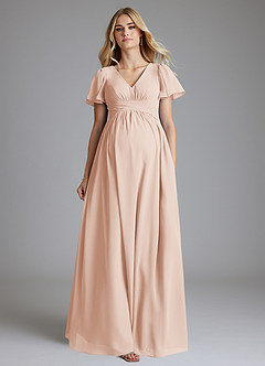 Azazie Verna Maternity Bridesmaid Dresses A-Line V-Neck Ruched Chiffon Floor-Length Dress image4