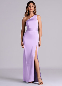 Azazie Philana Bridesmaid Dresses Lilac A-Line One Shoulder Stretch Satin Dress image8