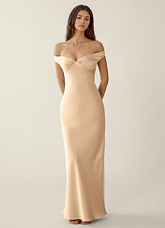 Gwendonme Champagne Satin Crystal Linen Prom Dress image4