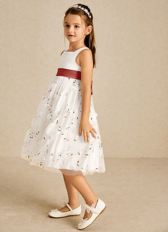 Azazie Pollie Flower Girl Dresses Ivory Terracotta A-Line Bow Tulle Dress image5