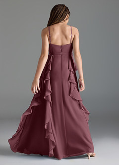Azazie Peyton Junior Sangria A-Line V-Neck Cascading Ruffles Chiffon Dress image5