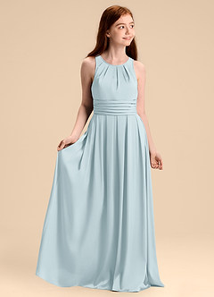 Azazie Bibiane Junior Mist A-Line Pleated Stretch Satin Dress image1