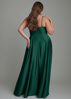 Azazie Elle Bridesmaid Dresses Emerald A-Line Pleated Stretch Satin Dress image9